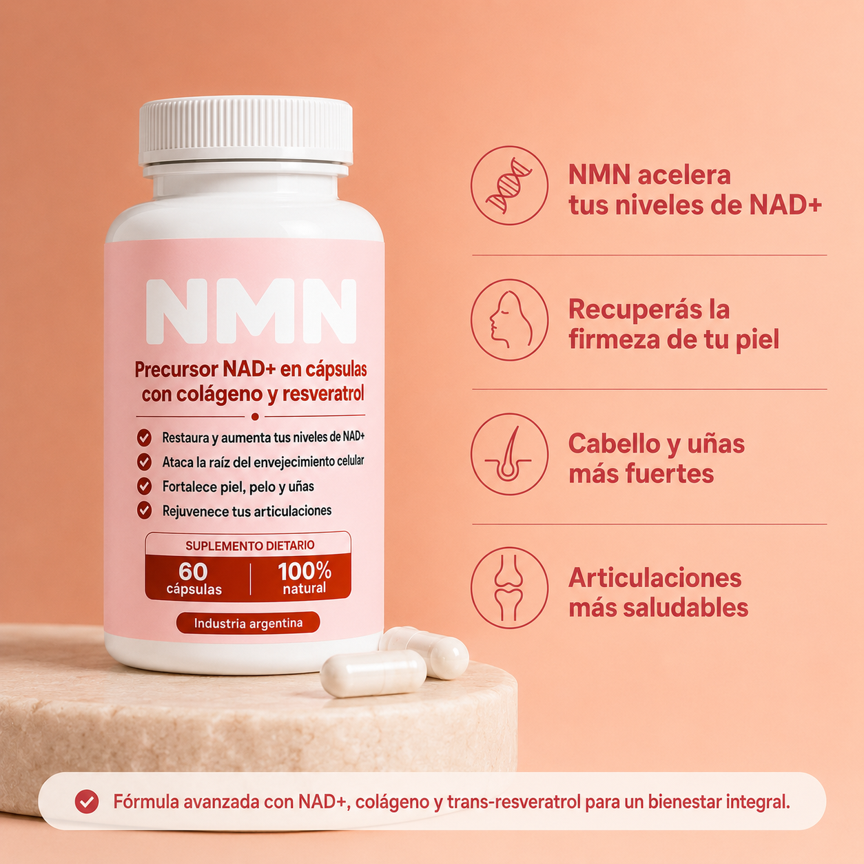 Antiage NMN | Precursor del NAD+ con colágeno y trans-resveratrol