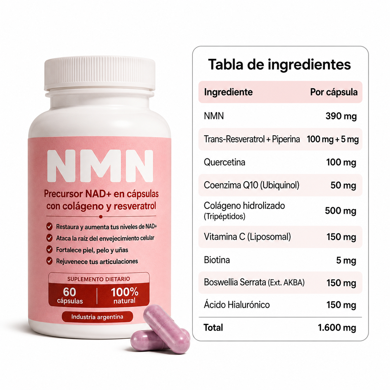 Antiage NMN | Precursor del NAD+ con colágeno y trans-resveratrol